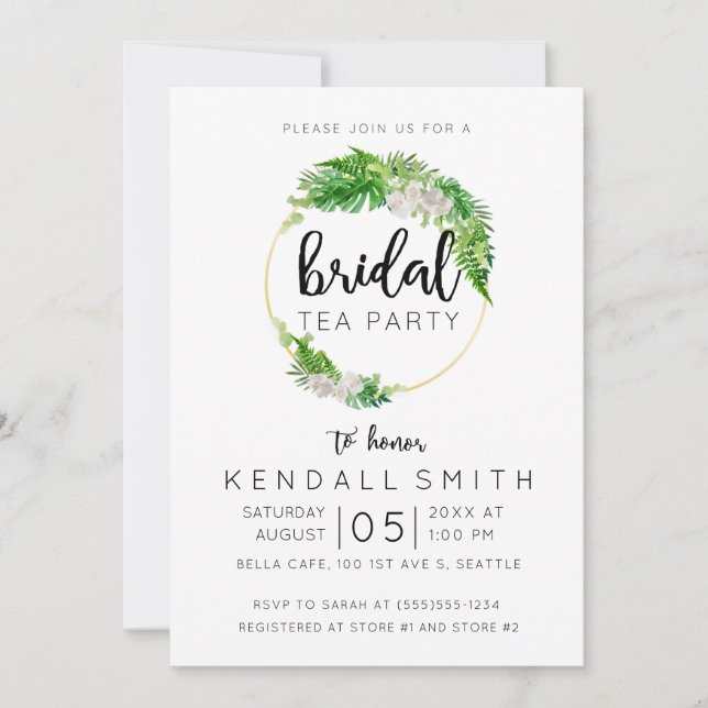 Invitación Palm tropical y vegetación Wreath Bridal Tea Fiest (Anverso)