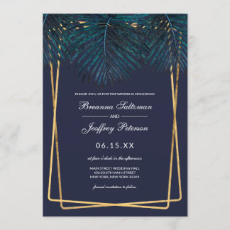 Invitación Palm Verde azulada dorada moderna deja Boda de fro