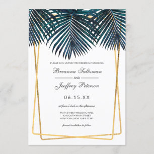 Invitación Palm Verde azulada dorada moderna deja Boda de fro