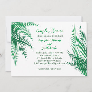 Invitación Palm verde clásico deja la ducha de la pareja