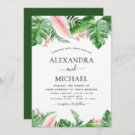 Invitación Palm Watercolor verde Boda rosa Rubor verde