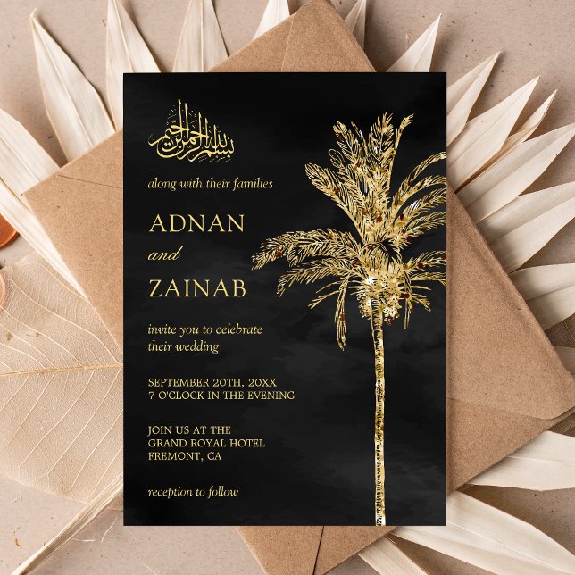 Invitación Palma Datilera Musulmana de Boda con Brillo Negro  (Subido por el creador)