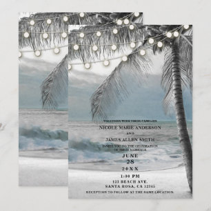 Invitación Palma de coco blanca y luces de playa para boda