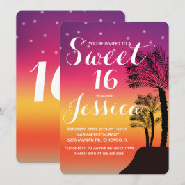 Invitación Palma de puesta de sol tropical Dulces 16