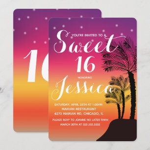 Invitación Palma de puesta de sol tropical Dulces 16