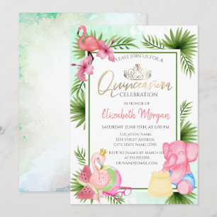 Invitación Palma Sandía Flamenco Elefante Quinceañera
