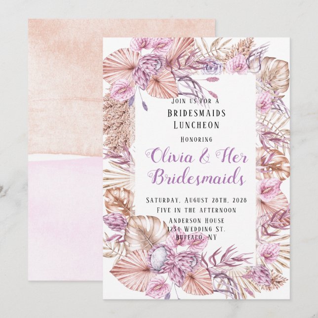 Invitación Palma Seca Tropical Dejar Bridesmaids Floral Lunes (Anverso / Reverso)