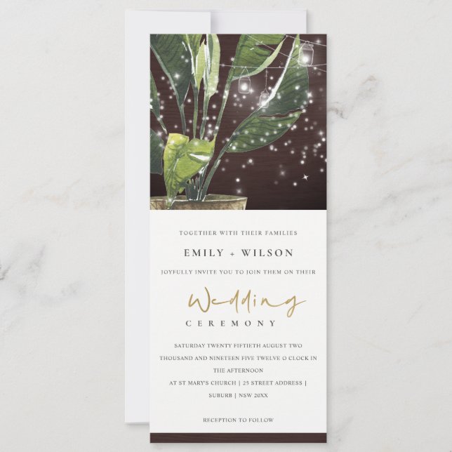 INVITACIÓN PALMA TROPICAL STARRRY NOCHE MASON JAR LIGHT BODA (Anverso)