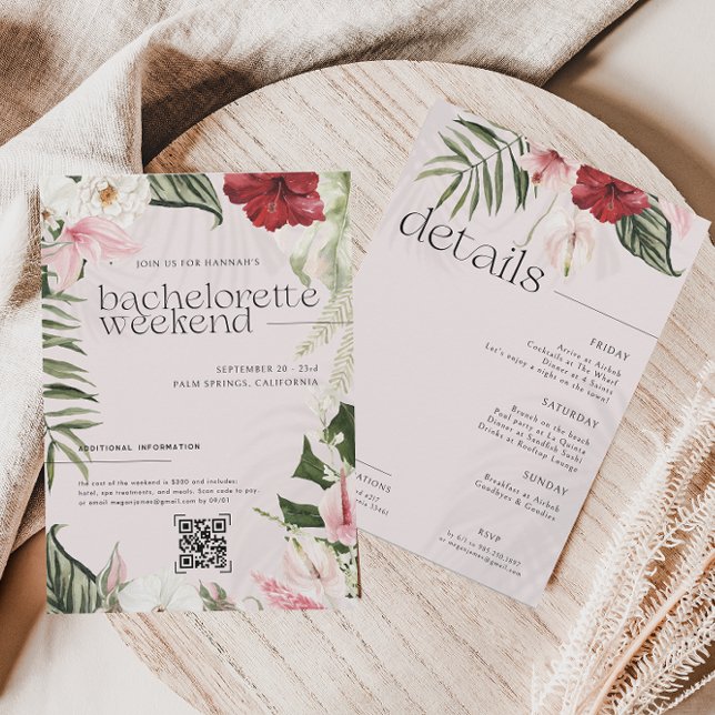 Invitación Palmas acuarelas florales | Bachelorette Weekend (Subido por el creador)