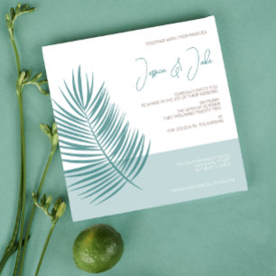 Invitación Palmas Aqua ・ Bonito Boda moderno costero