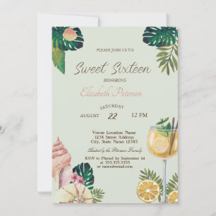 Invitación Palmas,Cócteles,Conchas Partido Dulce 16 Verano  