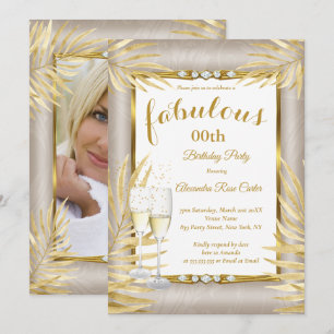 Invitación Palmas de Champagne Dorado Beige Fabuloso Fiesta
