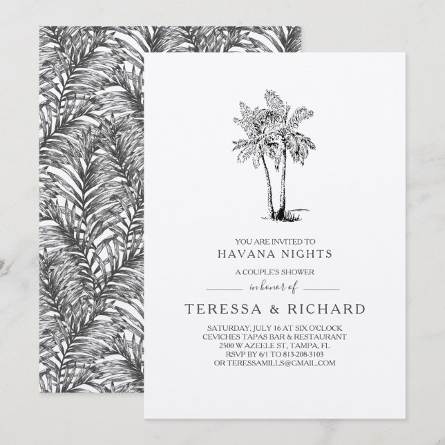 Invitación Palmas de época | Havana Nights Couples Shower (Anverso / Reverso)