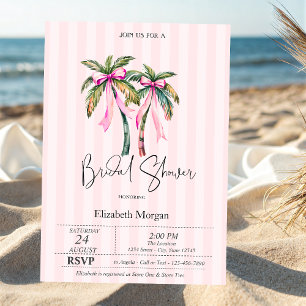 Invitación Palmas de lazo rosa Rayas rosadas Despedida de sol