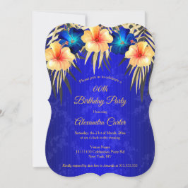 Invitación Palmas de oro azules Hibiscus Damask fiesta de cum