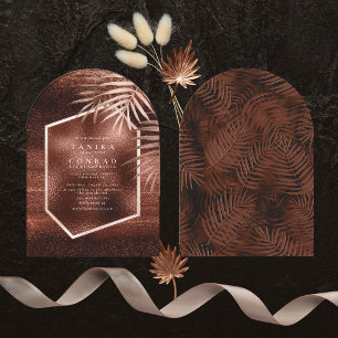 Invitación Palmas de puesta de sol de cobre Boda Arco oscuro