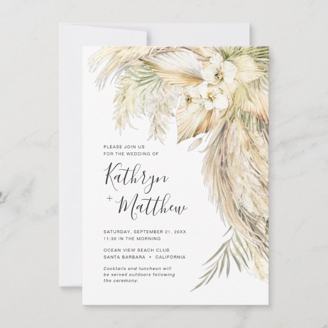 Invitación Palmas exuberantes y microBoda Pampas Grass Boho (Anverso)