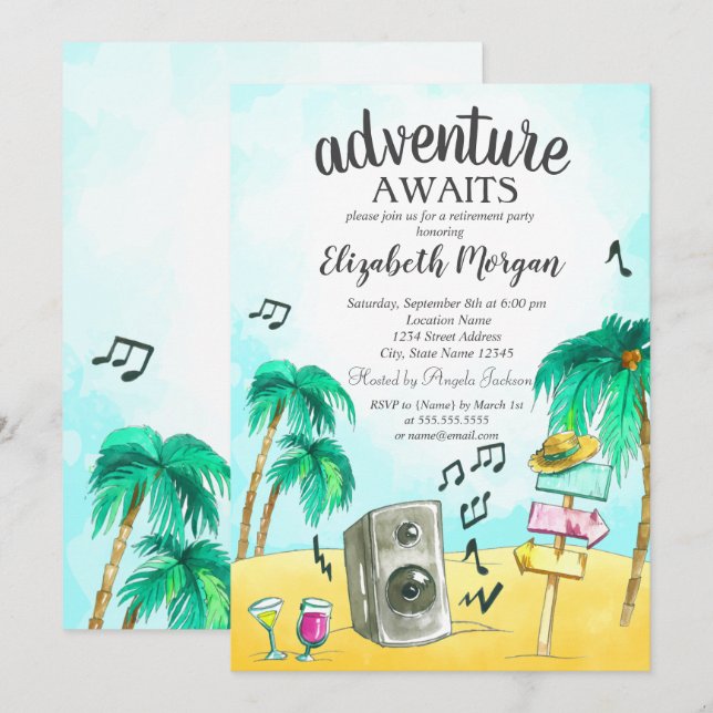 Invitación Palmas Fiestas de playa (Anverso / Reverso)