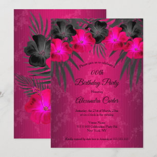 Invitación Palmas Negras Rosadas Hibisco Damasco Fiesta de Cu
