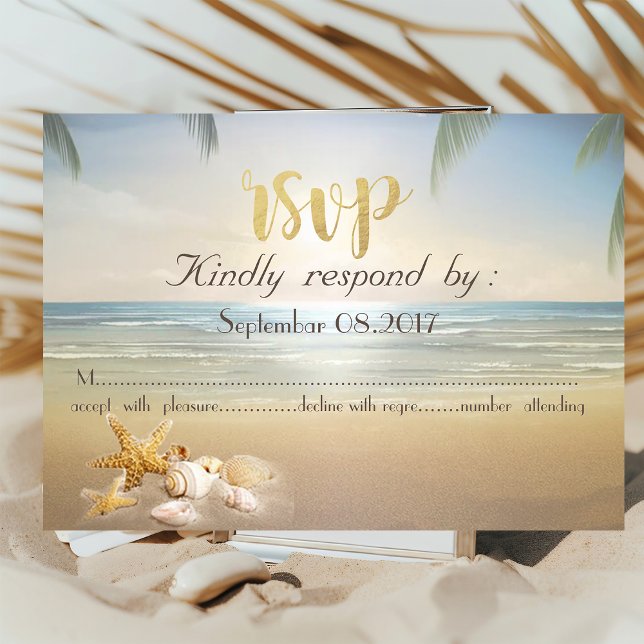 Invitación Palmas Playa de la puesta del sol  Conchas RSVP (Subido por el creador)