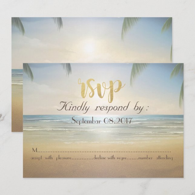 Invitación Palmas Playa de la puesta del sol RSVP (Anverso / Reverso)