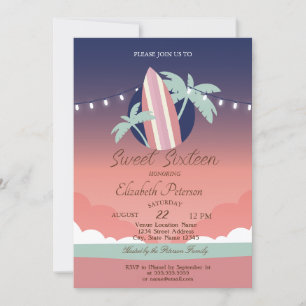 Invitación Palmas, Surfing Board Summer Sweet 16 Fiesta