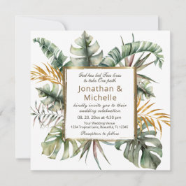 Invitación Palmas tropicales Eucalyptus Boda cristiana floral