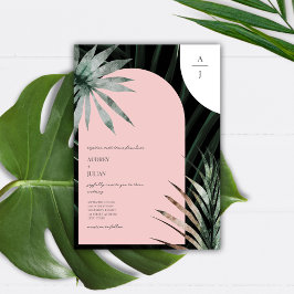 Invitación Palmas tropicales Rubor Arco rosa Boda Monograma