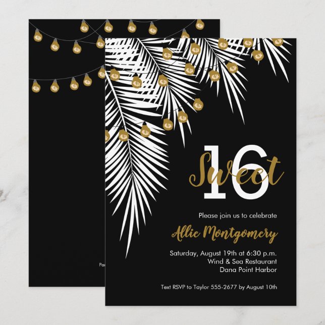 Invitación Palmas y cadenas ligeras dulce fiesta de cumpleaño (Anverso / Reverso)