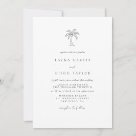 Invitación Palmera Costera Escritura Elegante