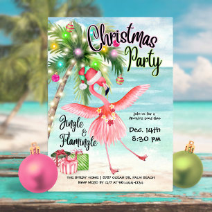 Invitación Palmera de Flamenco Fiesta de Navidad en la Playa