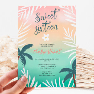 Invitación Palmera de la playa de la puesta de sol tropical S