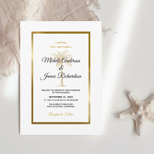 Invitación Palmera de Oro Blanco Tropical Boda Moderna