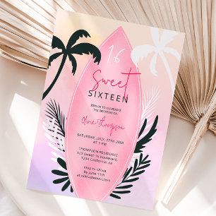 Invitación Palmera de palmera tropical en la playa Sweet 16
