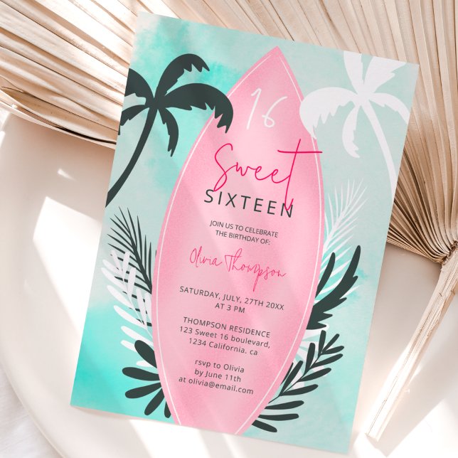 Invitación Palmera de palmera tropical en la playa Sweet 16 (Subido por el creador)