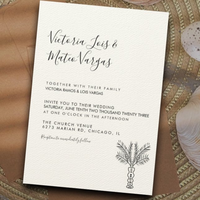 Invitación Palmera Dibujada a Mano Simple Boda Tropical (Subido por el creador)