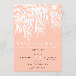 Invitación Palmera moderna melocotón salmón guardar la fecha