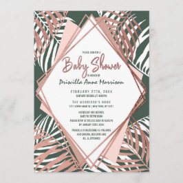 Invitación Palmera tropical Baby Shower del oro del rosa