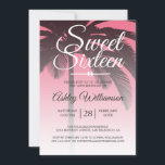 Invitación Palmera Tropical Cumpleaños Dulces 16 Dieciséis An<br><div class="desc">Una elegante invitación de cumpleaños Sweet 16 con un diseño moderno y tropical de tono rosa ombre con un fondo de palmera. El rosa brillante se desvanece en un fondo blanco. El texto "Sweet Sixteen" en blanco está escrito en letra cursiva moderna. Elegante invitación de cumpleaños para una glamurosa Sweet...</div>