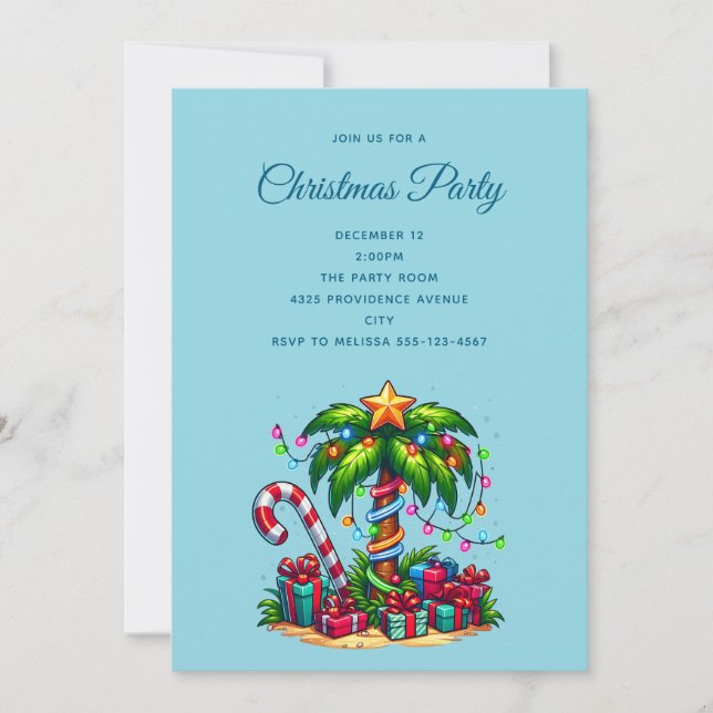 Invitación Palmera tropical de Navidad (Anverso)
