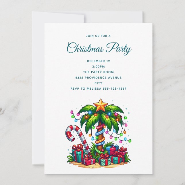Invitación Palmera tropical de Navidad (Anverso)