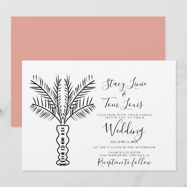 Invitación Palmera Tropical Dibujada a Mano Terrosa (Anverso / Reverso)