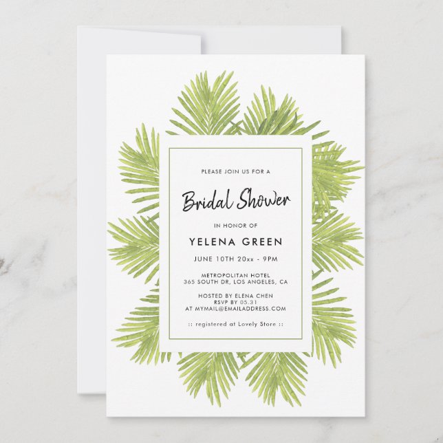 Invitación Palmera tropical Ducha de novia (Anverso)