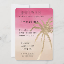 Invitación Palmera Tropical Rosa Melocotón Dorado