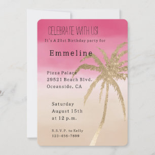 Invitación Palmera Tropical Rosa Melocotón Dorado