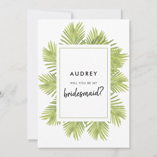 Invitación Palmera tropical. ¿Serás mi dama de honor? (Anverso)