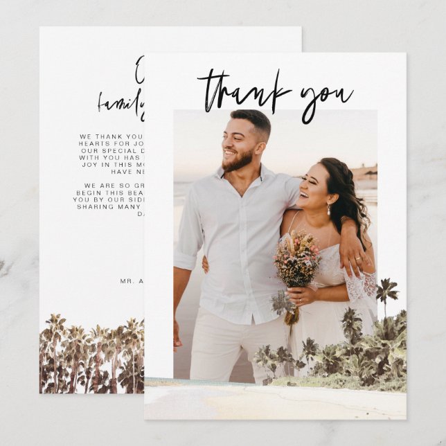 Invitación Palmera Tropical SOPHIA Foto de Boda Agradecimient (Anverso / Reverso)