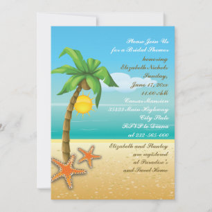 Invitación Palmera y marea estrellada en la playa de la ducha