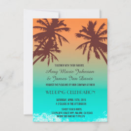 Invitación Palmeras azul océano de boda invita a la playa2