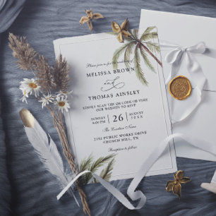 Invitación Palmeras Boho Tropical Presupuesto Código QR Boda